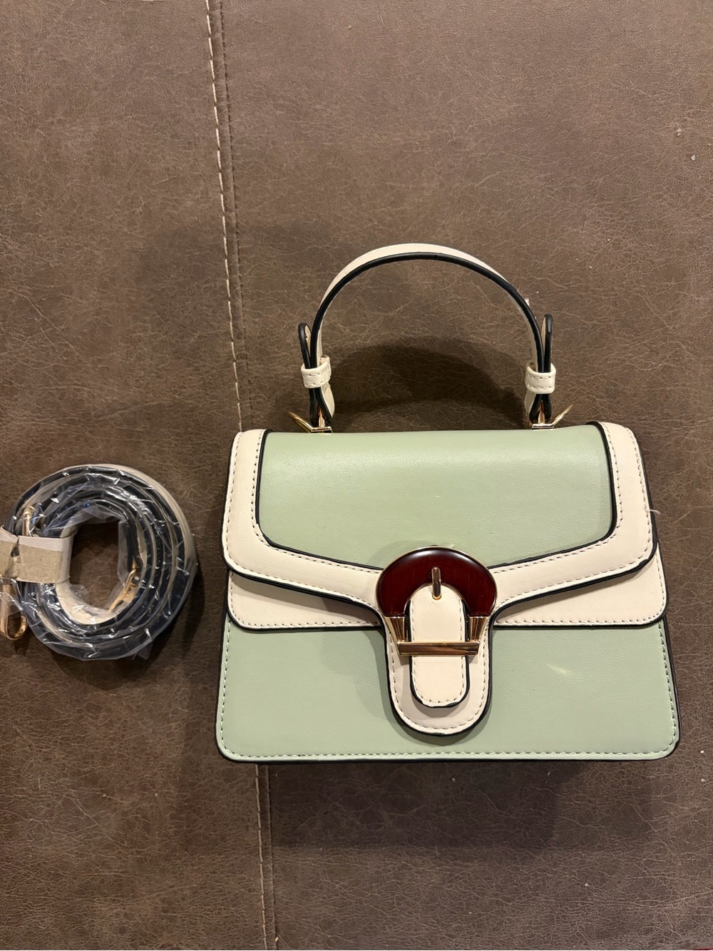 NWOT Green bag with Cream Trim